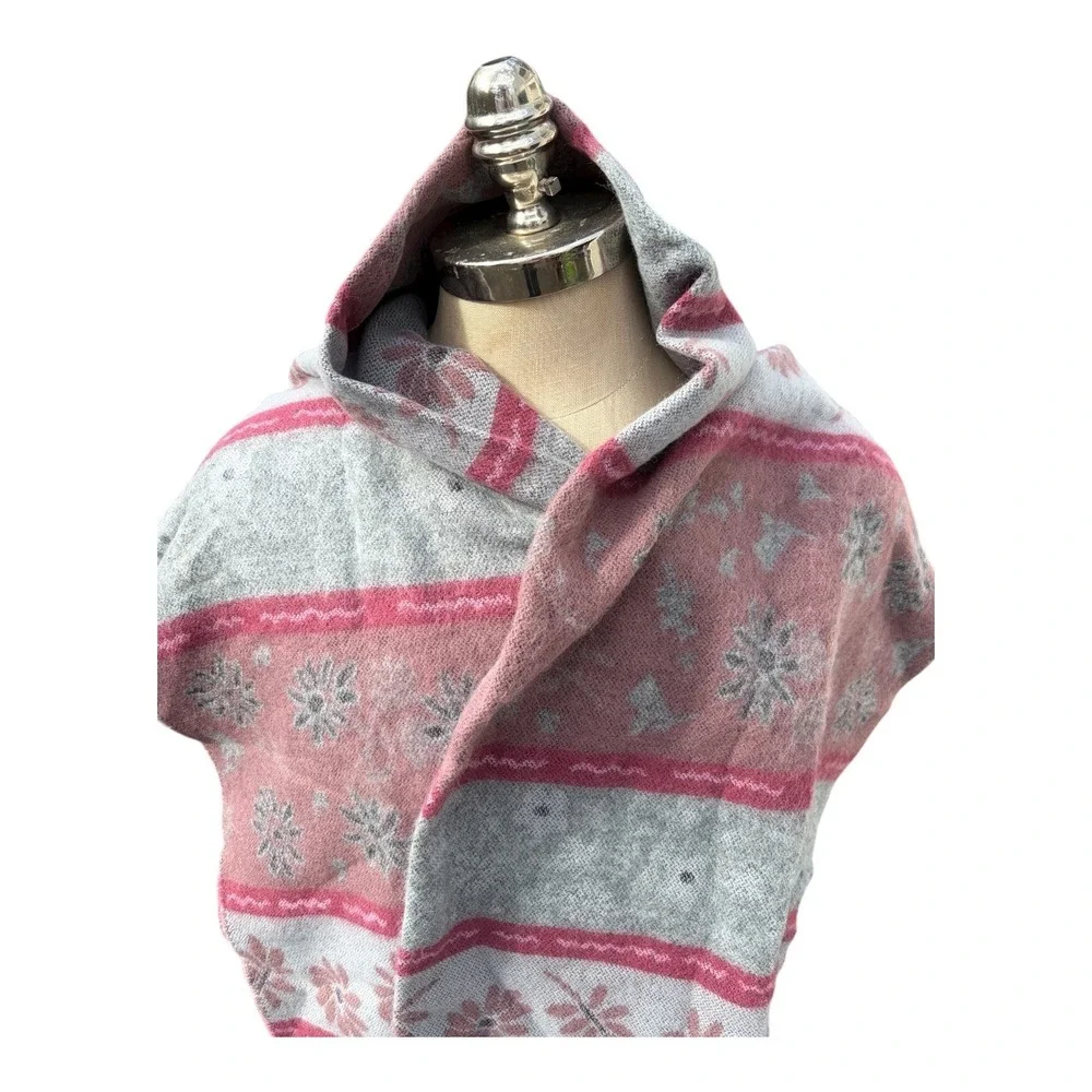 Gray Pink Floral Scarf Shawl Wrap‎ Fringe